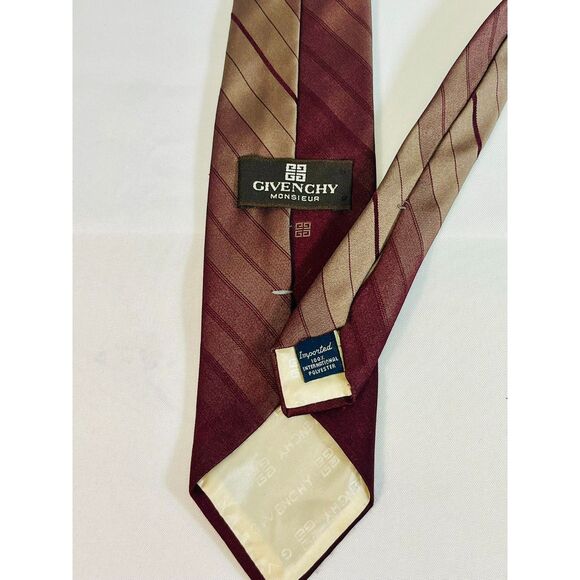 VTG Givenchy Monsieur Burgundy Ombre Tie Striped EUC Designer Logo MOD - Picture 4 of 5